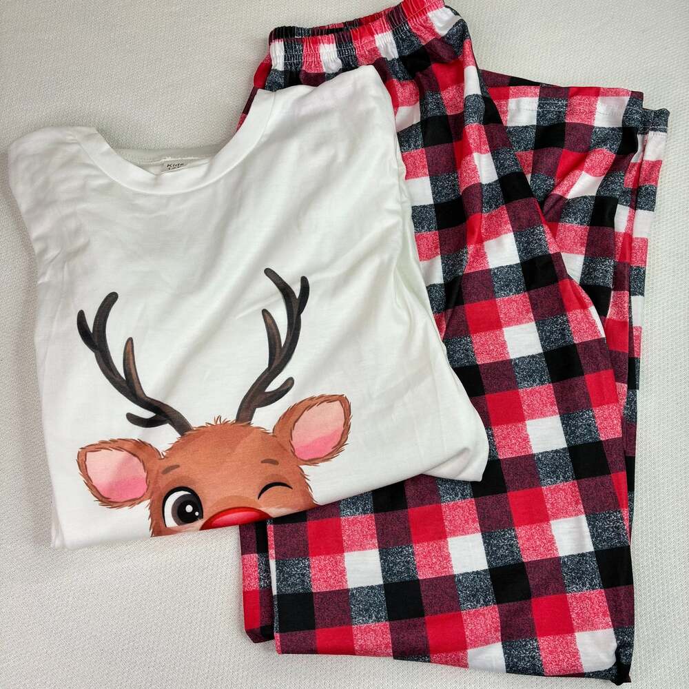 Holiday Time Kids Red Plaid Reindeer Christmas Pajama Set New Size 12Y